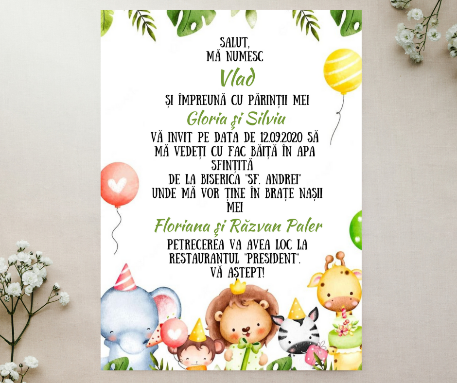 Invitație Botez, Model 19, 13×18 cm