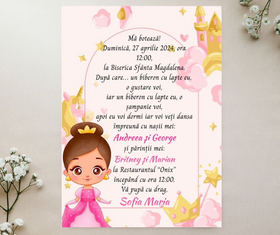 Invitație Botez, Model 21, 13×18 cm