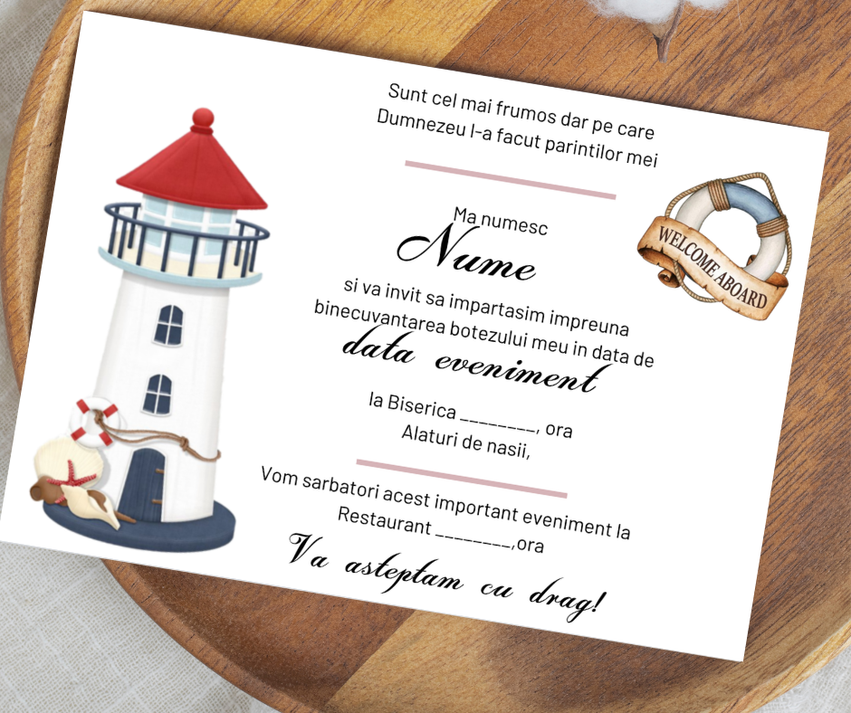 Invitație Botez + Plic Model 29 , 10x15 cm