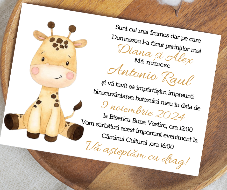 Invitație Botez + Plic Model 30, 10x15 cm
