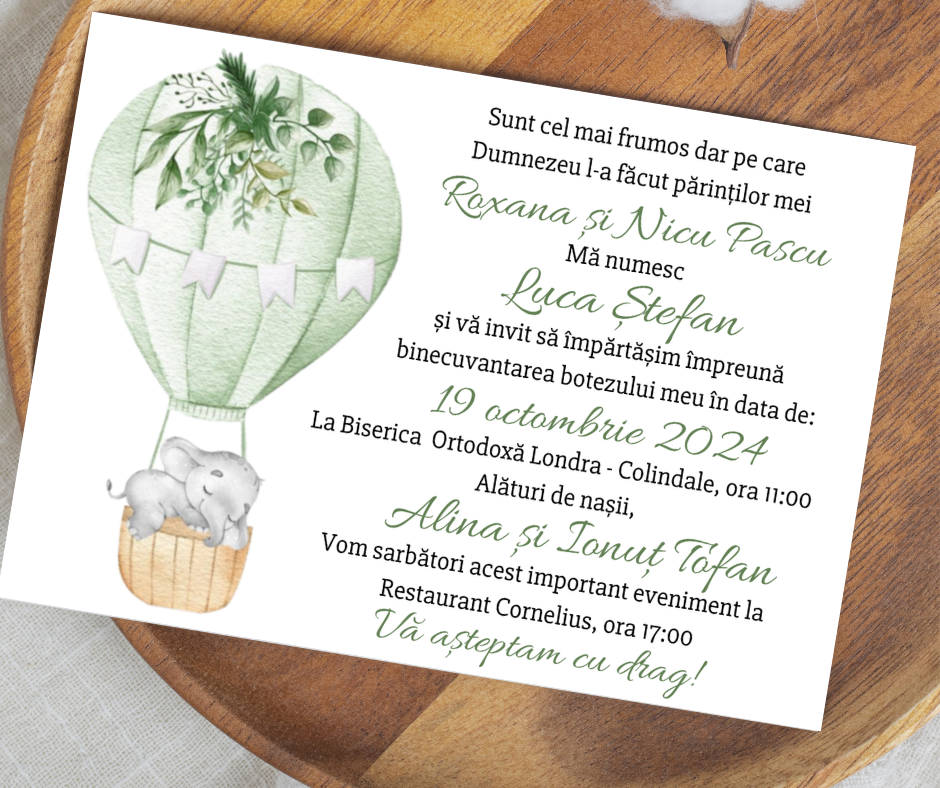Invitație Botez + Plic Model 31 , 10x15 cm