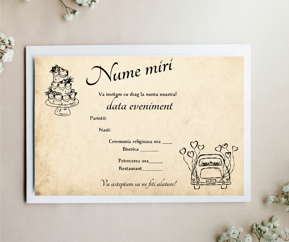 Invitație Nuntă cu Plic Model 22, 10x15