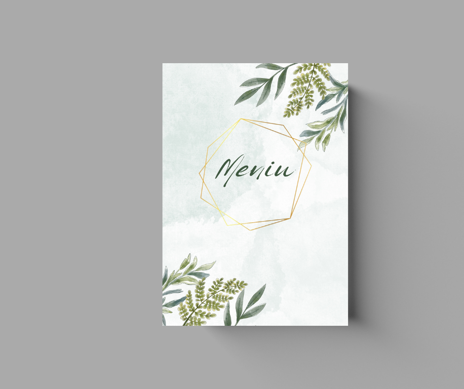 Meniu nunta/botez, tip carte, Model 1, 14x21cm