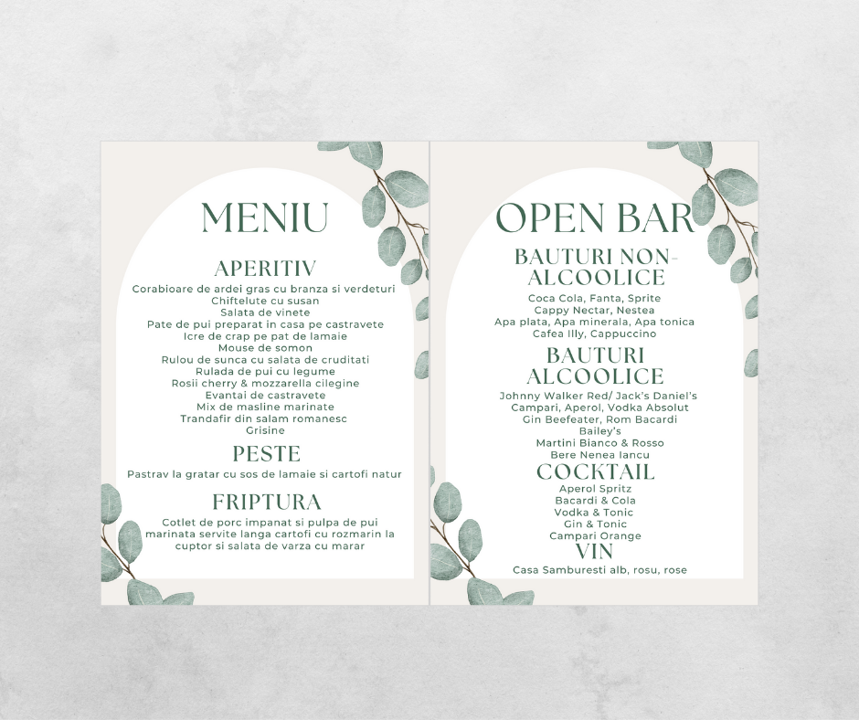 Meniu nunta/botez, tip carte, Model 13, 14x21cm - imagine 2