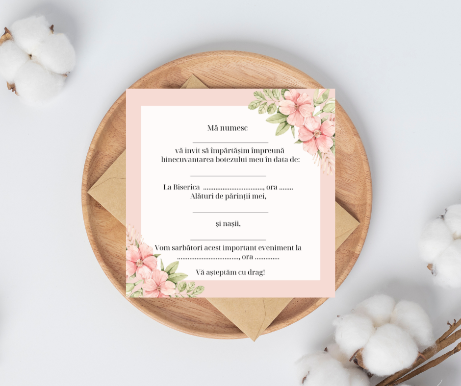 Invitație Botez 15×15 cm, Model 43