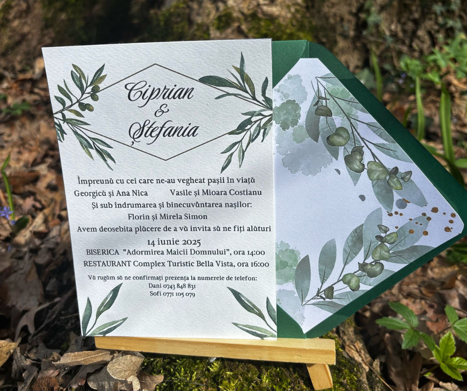 Invitatie nunta 15x18 cm, cu plic personalizat, Model 94