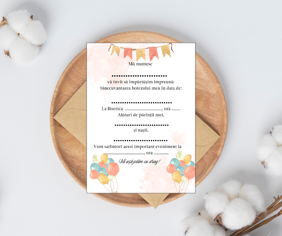 Invitatie botez, dimensiune 13x18 cm, model 47
