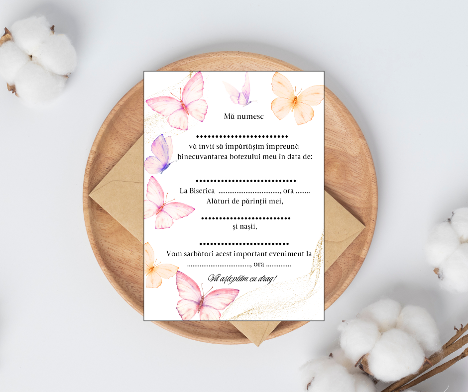 Invitatie botez, dimensiune 13x18 cm, model 50