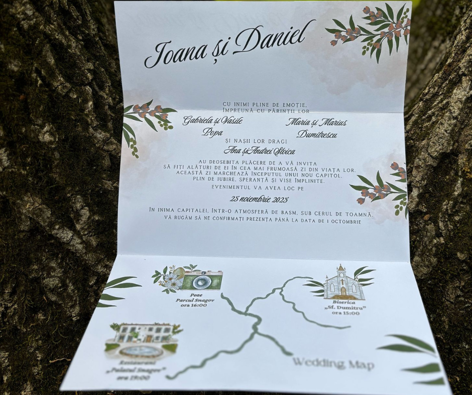 Invitatie A4 pliata cu fundita, model 105 - imagine 2