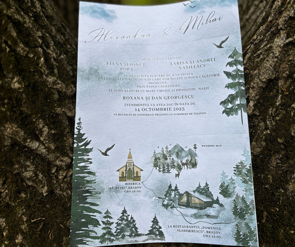 Invitatie A4 pliata cu fundita, model 106 - imagine 2