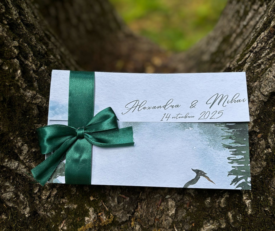 Invitatie A4 pliata cu fundita, model 106