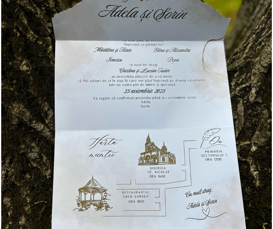 Invitatie A4 pliata cu sigiliu si foita aur, model 108 - imagine 2