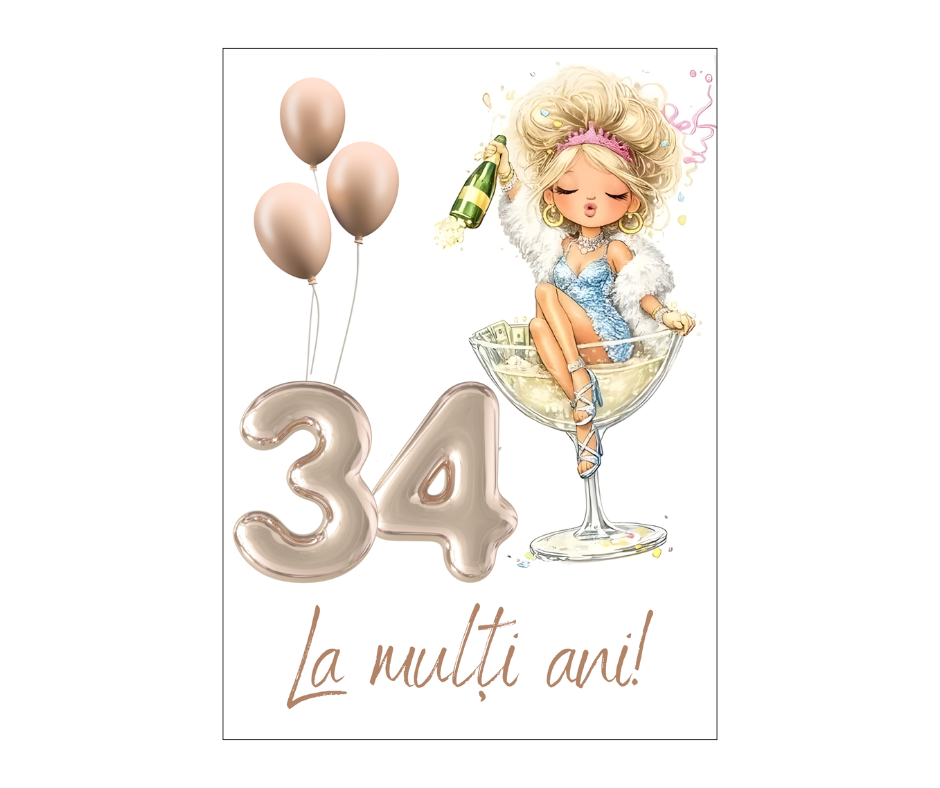 Felicitare 13x18cm cu plic, aniversare 34 ani