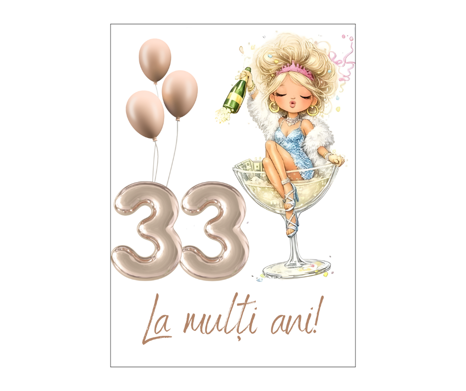Felicitare 13x18cm cu plic, aniversare 33 ani